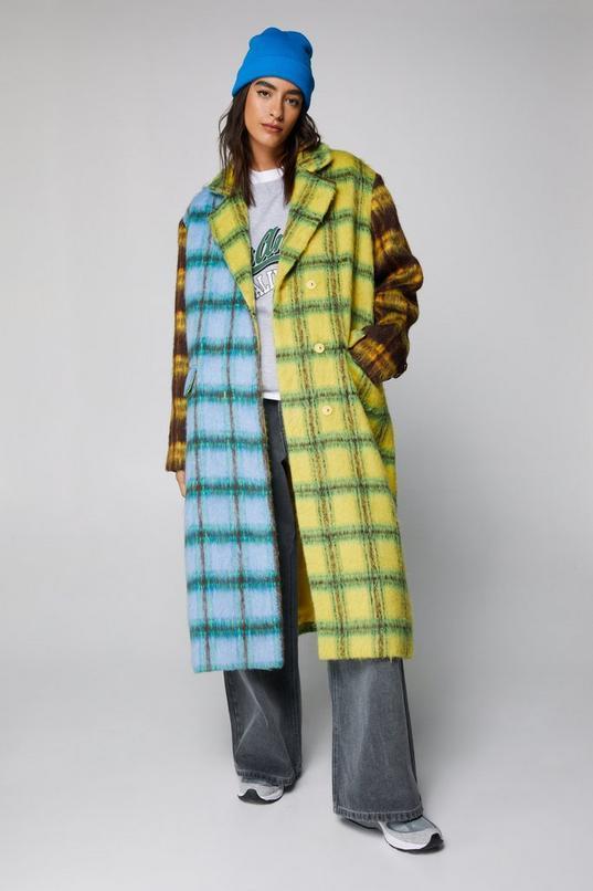 Wool Look Contrast Plaid Panelled Coat Product Image