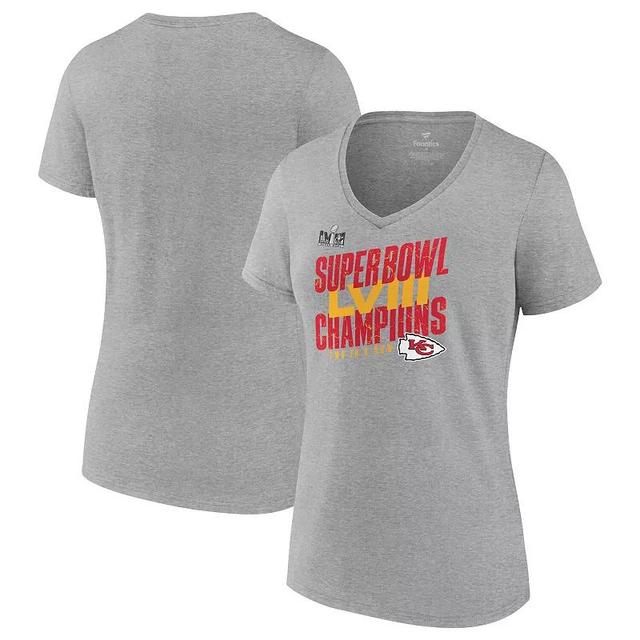 Womens Fanatics Branded Heather Gray Kansas City Chiefs Super Bowl LVIII Champions Iconic Victory V-Neck T-Shirt Product Image