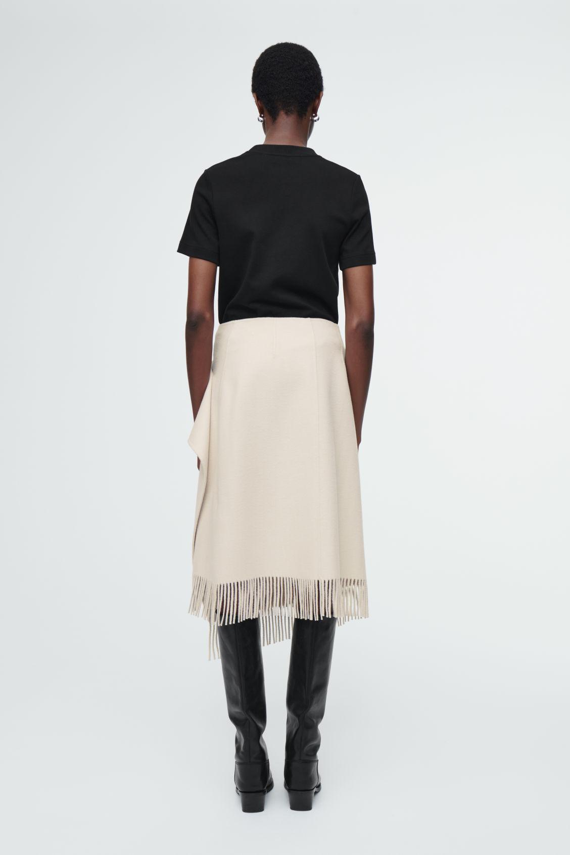 FRINGED WOOL MIDI WRAP SKIRT Product Image