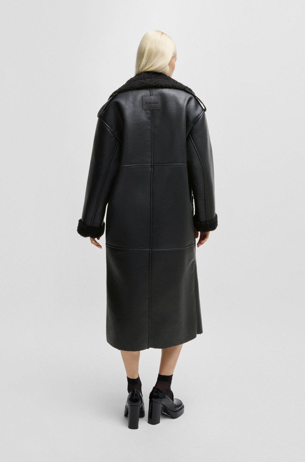 Oversize-fit faux-leather coat with faux-fur trims Product Image