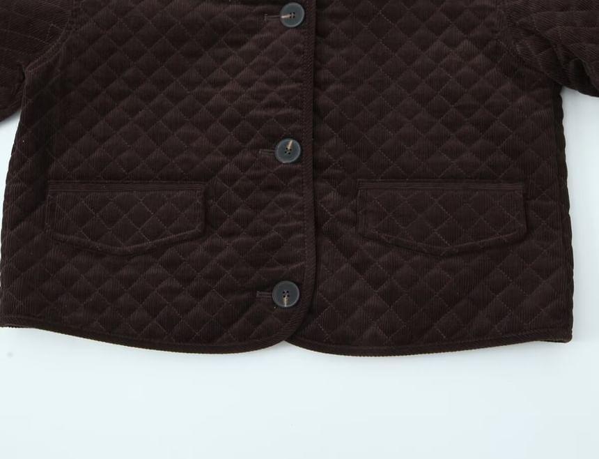 Collared Plain Quilted Button-Up Corduroy Jacket Product Image