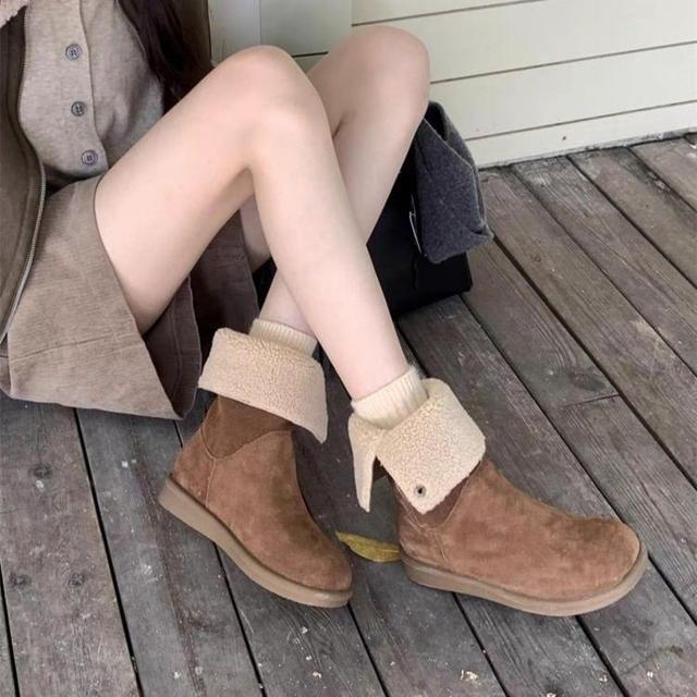 Fleece-Lined Faux Suede Short Boots Product Image