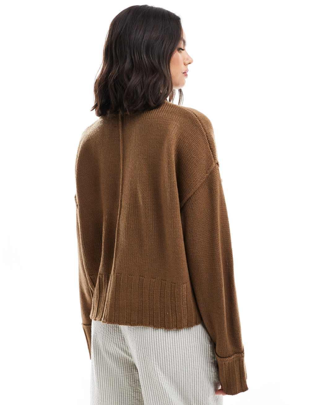 ASOS DESIGN clean crew neck sweater in brown Product Image