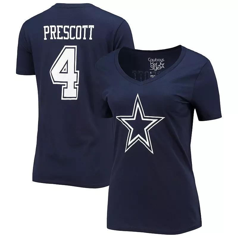 Womens Fanatics Branded Dak Prescott Dallas Cowboys Player Icon Name & Number V-Neck T-Shirt Blue Product Image