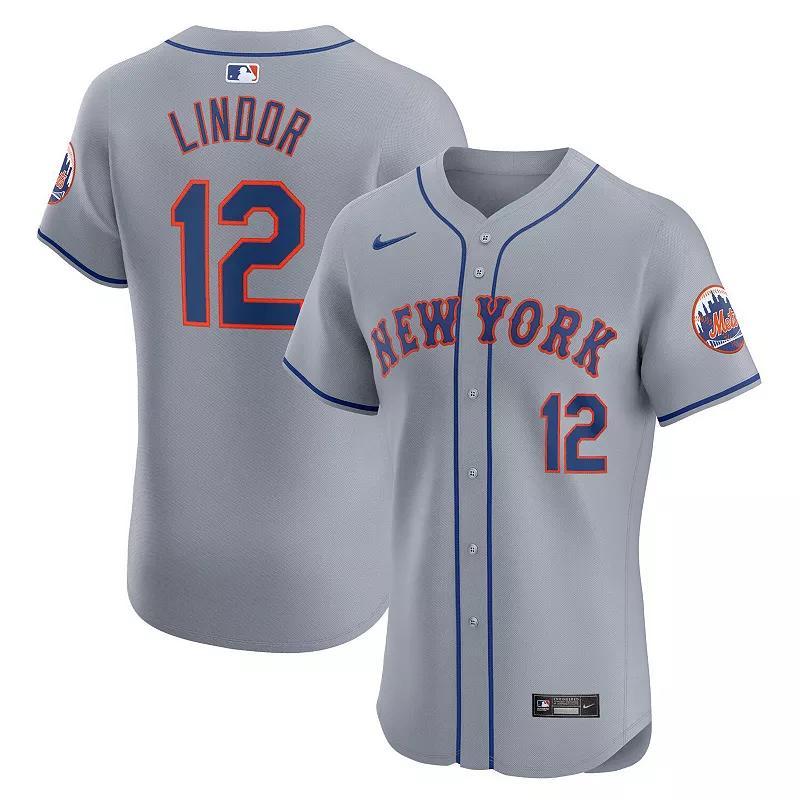 Mens Nike Francisco Lindor Gray New York Mets Road Elite Player Jersey Product Image