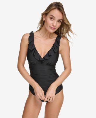 Ruffle Plunge Underwire Tummy Control One-Piece Swimsuit, Created for Macy's Product Image