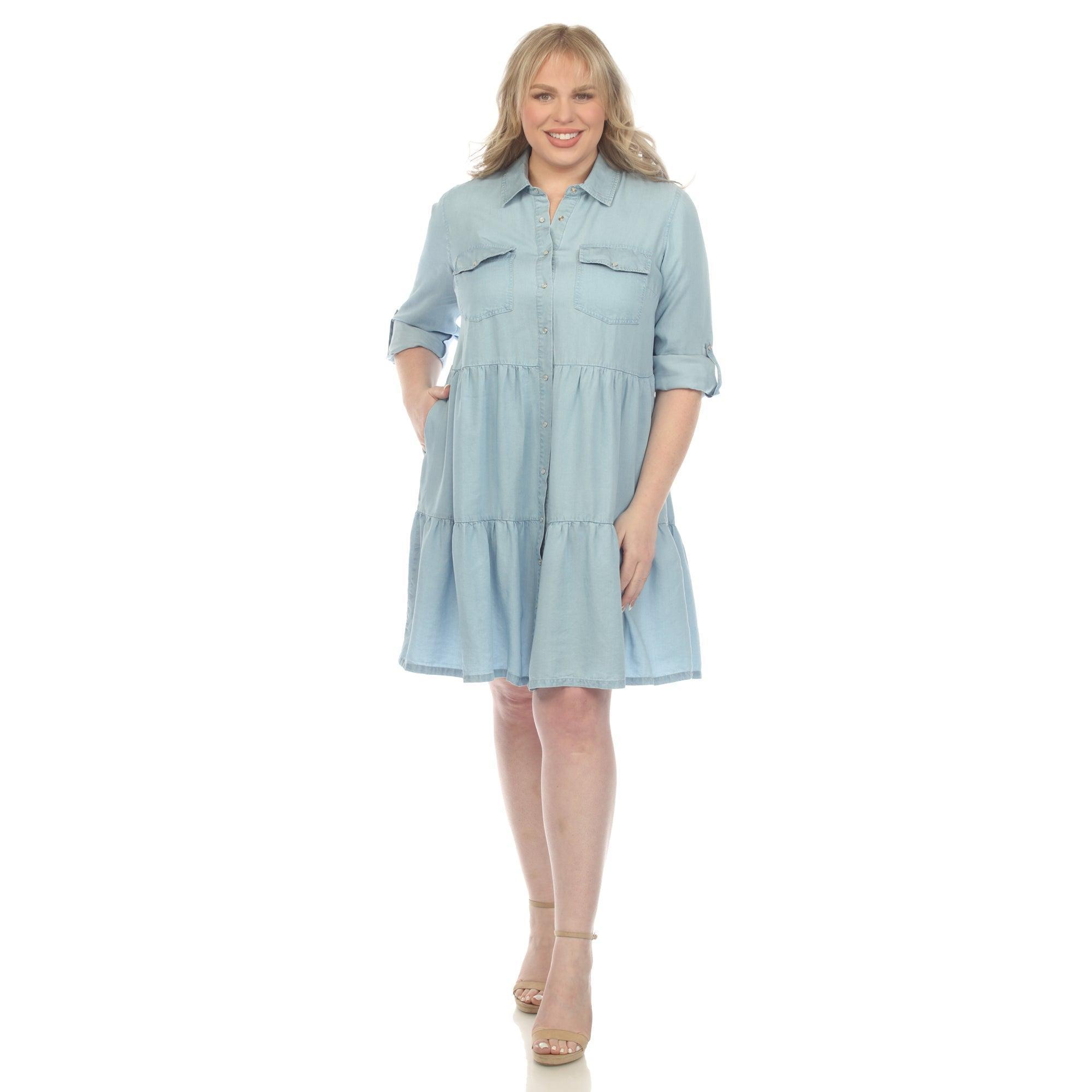 Long Sleeve Tiered Midi Shirt Dress - Plus Product Image