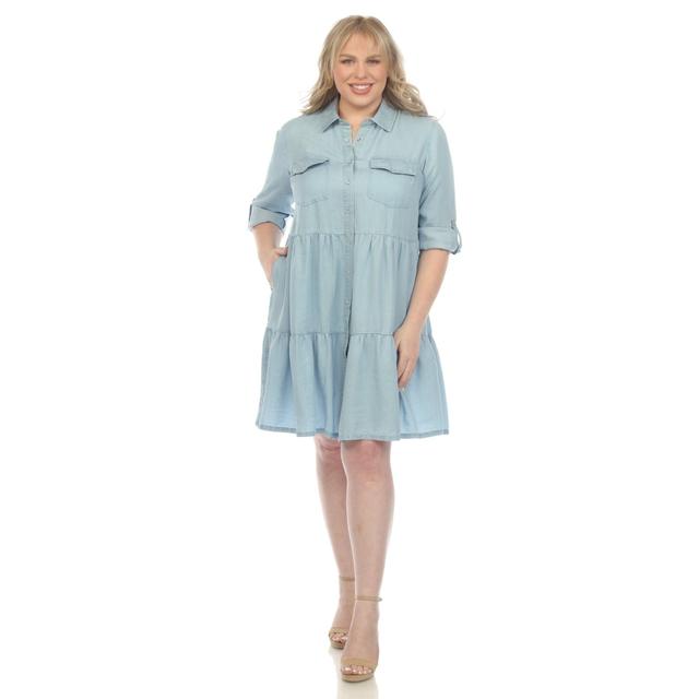 Long Sleeve Tiered Midi Shirt Dress - Plus Product Image