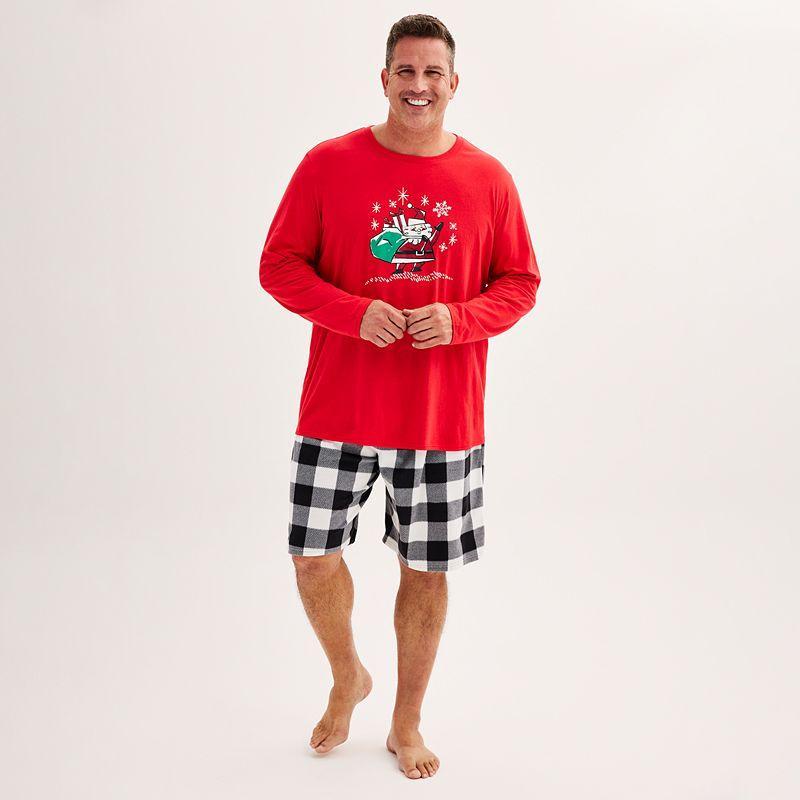 Big & Tall Jammies For Your Families Doodle Santa Long Sleeve & Shorts Pajama Set, Mens Product Image