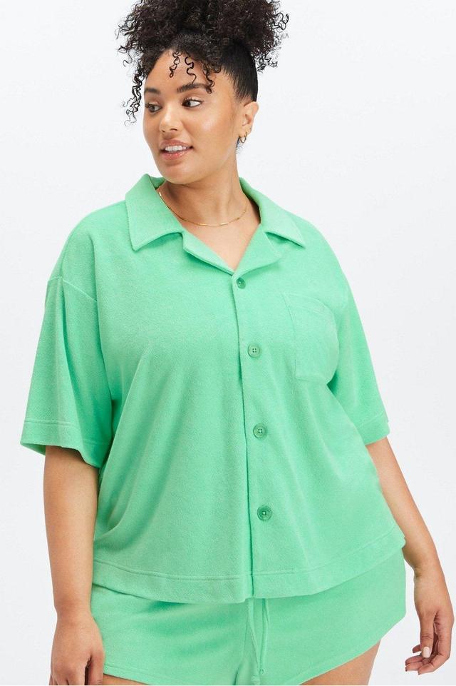 Fabletics Island Terry Boxy Button Up Womens green plus Size 4X Product Image