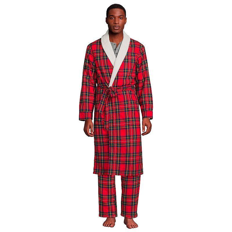 Mens Lands End Sherpa-Lined Flannel Robe Product Image