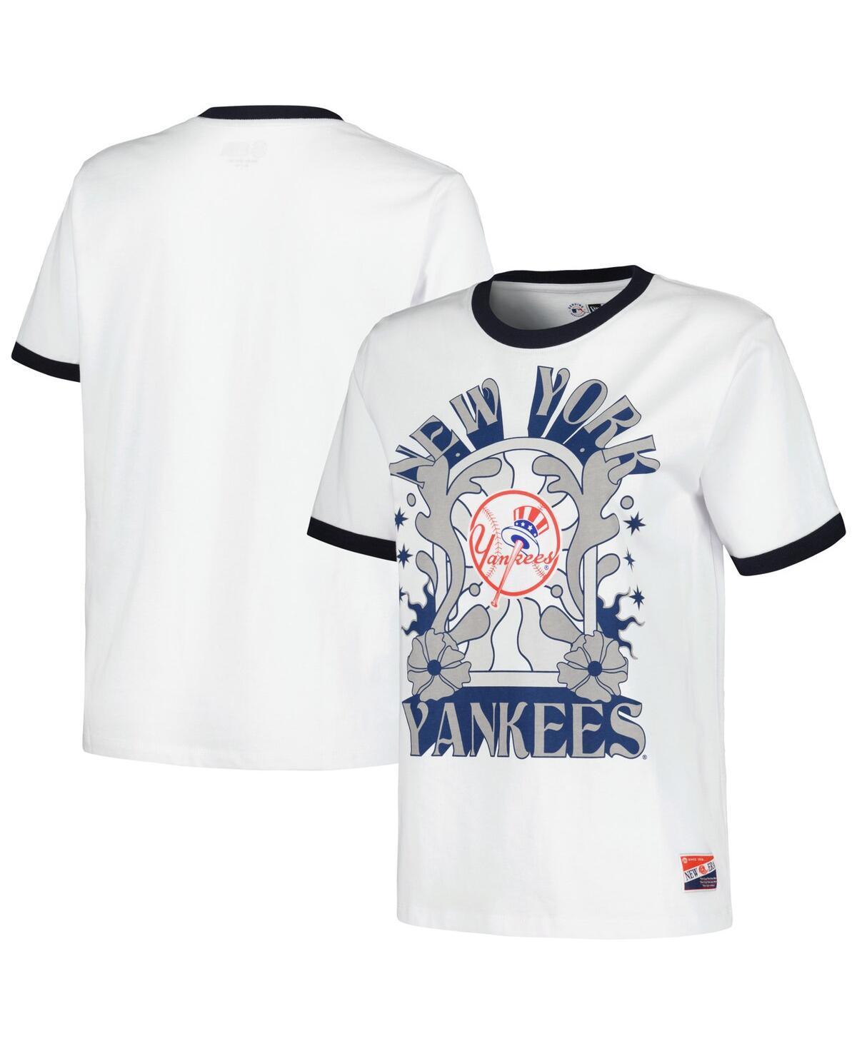 New Era Womens White New York Yankees Oversized Ringer T-Shirt Product Image