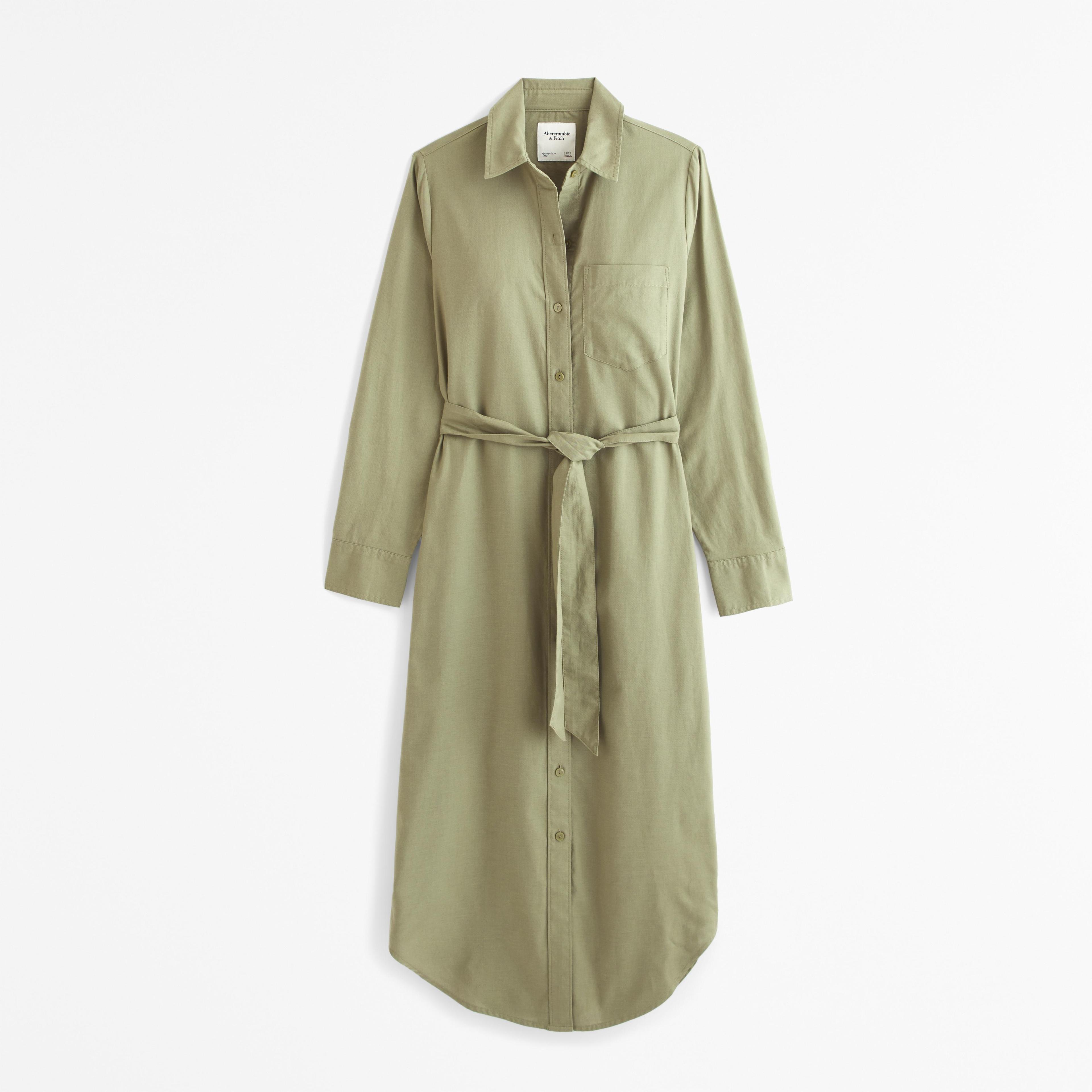 Long-Sleeve Belted Shirt Dress Product Image