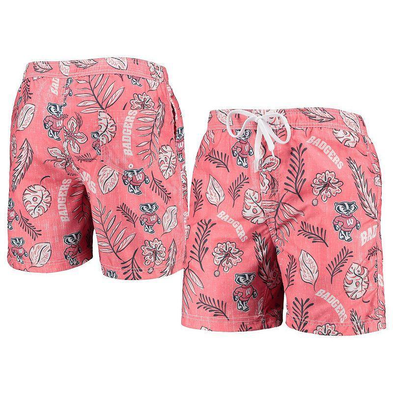 Mens Wes & Willy Wisconsin Badgers Vintage Floral Swim Trunks Product Image