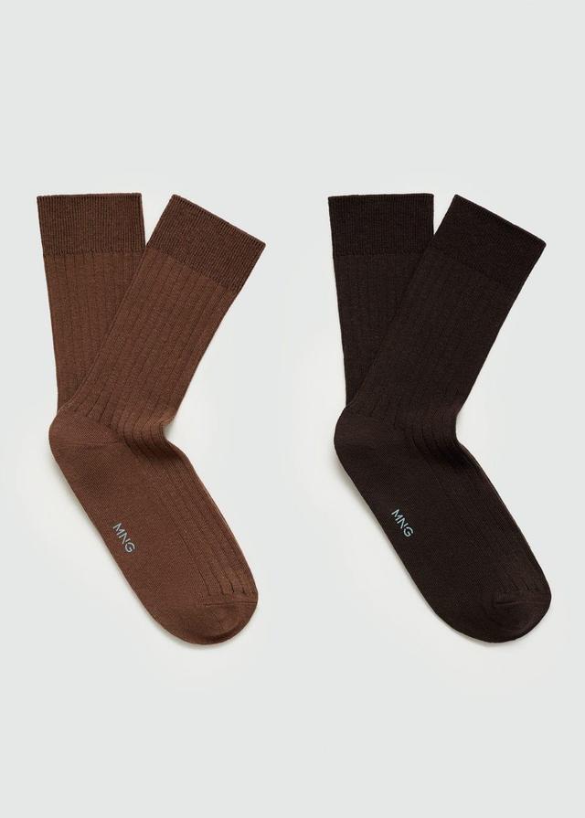 MANGO MAN - Pack of 2 ribbed cotton socks brownMen Product Image