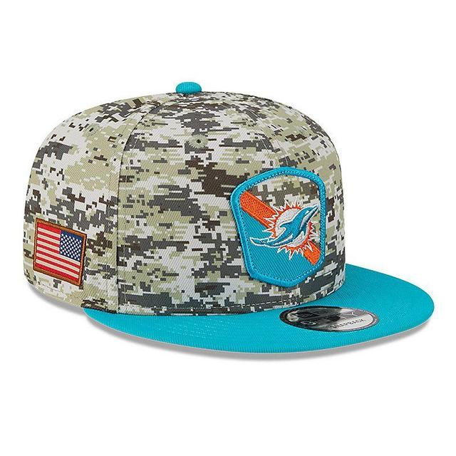 Mens New Era Camo/Aqua Miami Dolphins 2023 Salute To Service 9FIFTY Snapback Hat Product Image