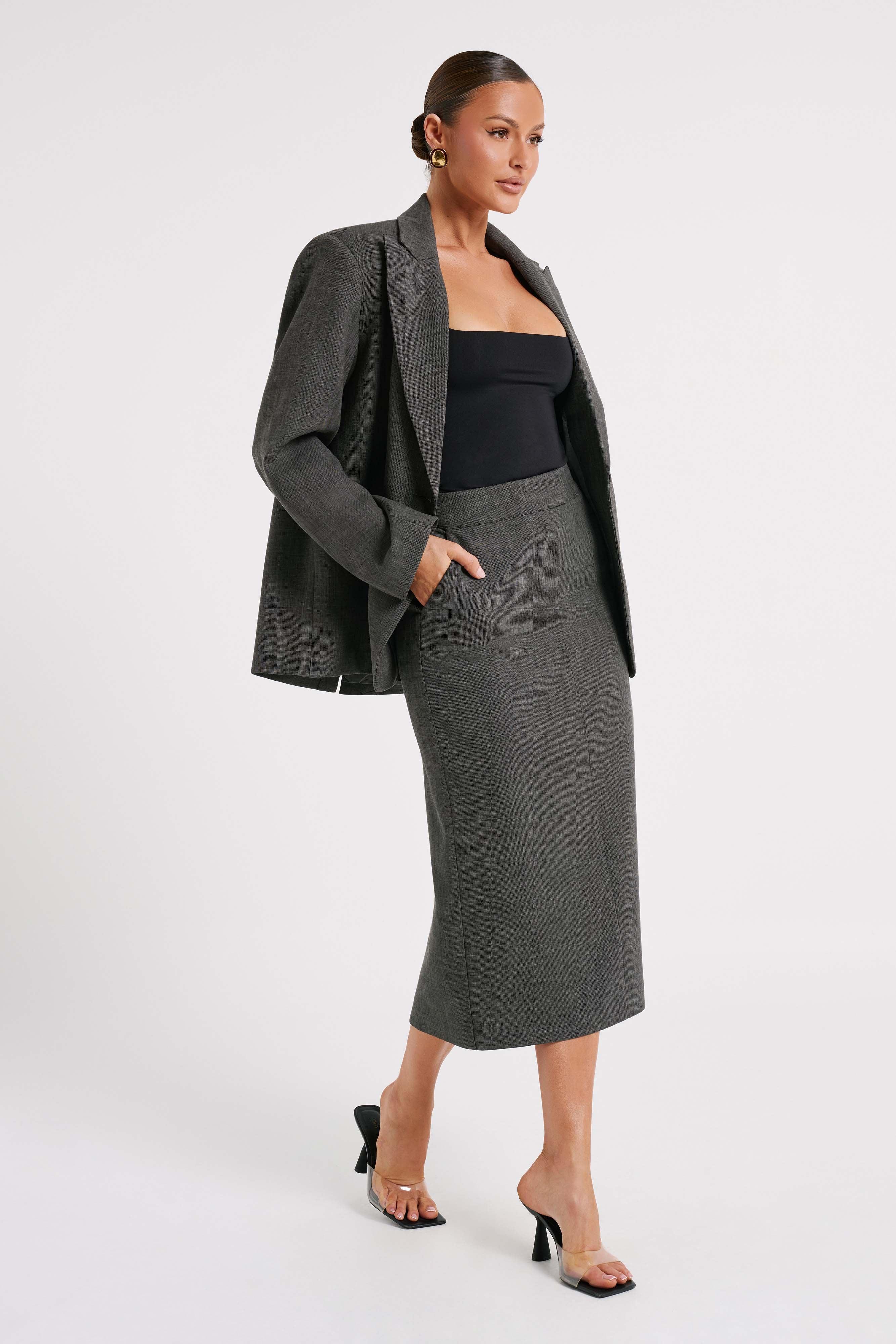 Drew Oversized Textured Blazer - Charcoal Product Image