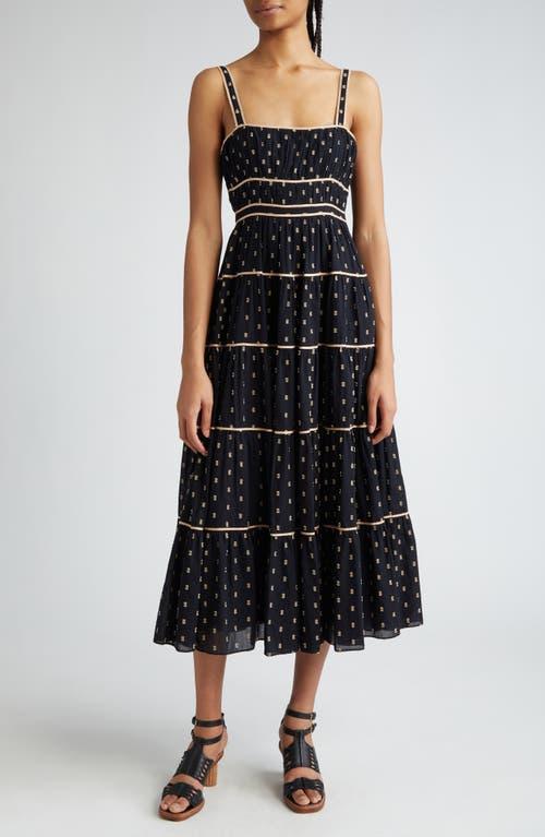 Clemente Tiered Fil Coup Sleeveless Midi Dress Product Image