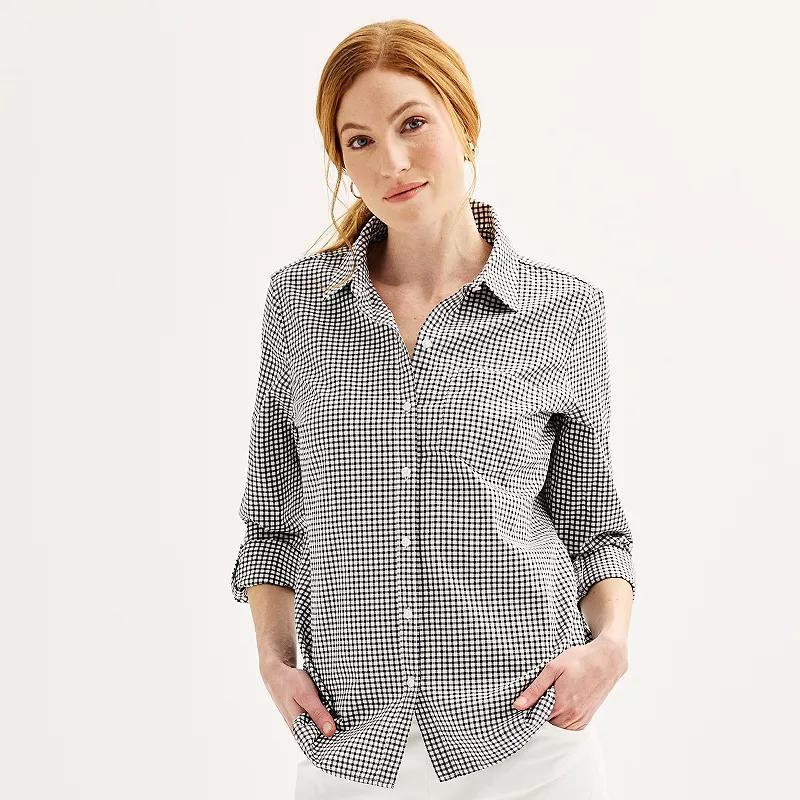 Petite Croft & Barrow Essential One Pocket Button Down Shirt, Womens Product Image