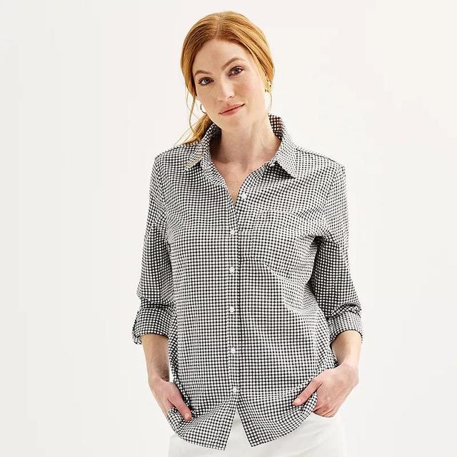 Petite Croft & Barrow Essential One Pocket Button Down Shirt, Womens Product Image