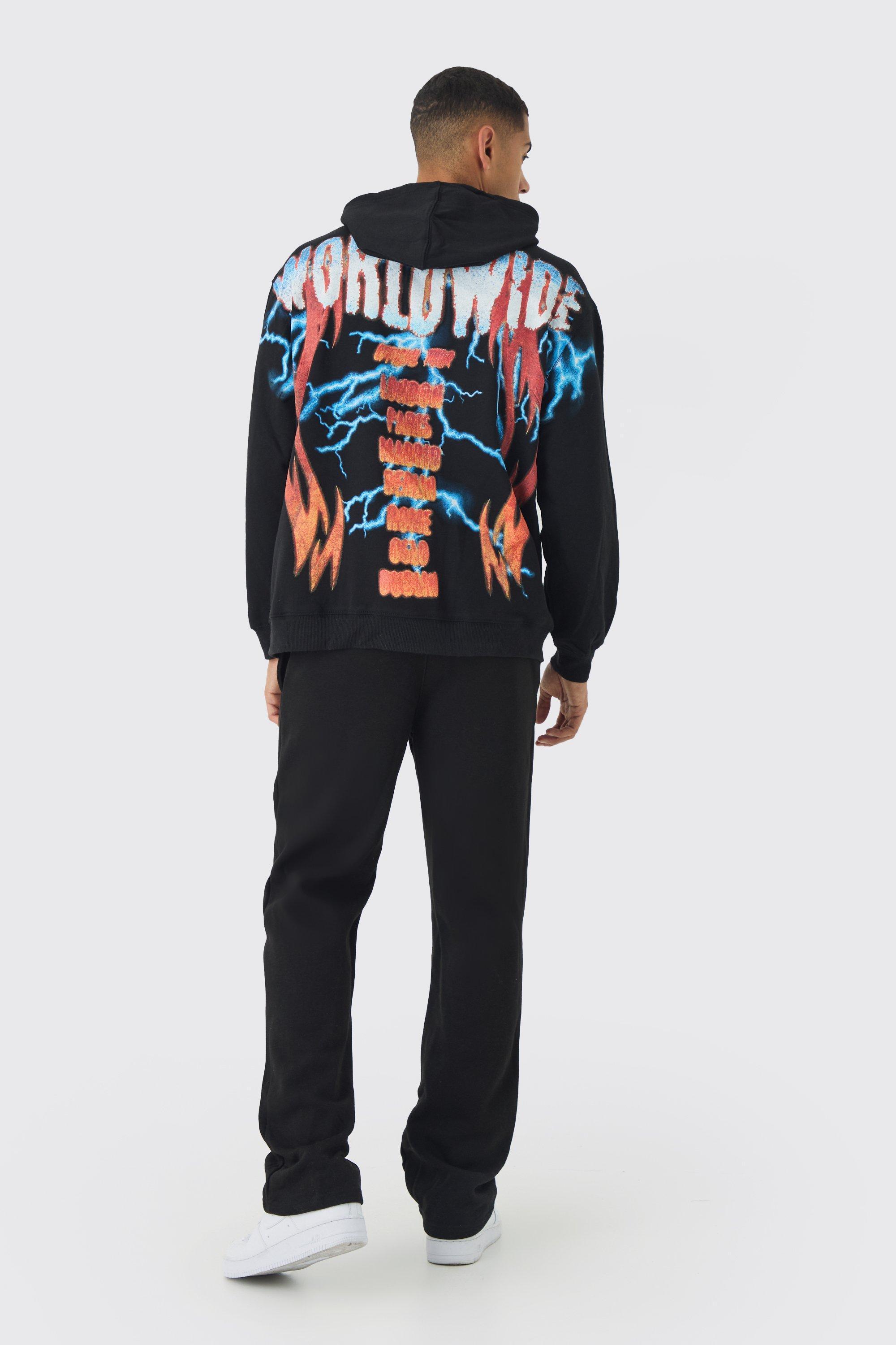 Oversized Over The Seams Lightning Back Graphic Tracksuit | boohooMAN USA Product Image