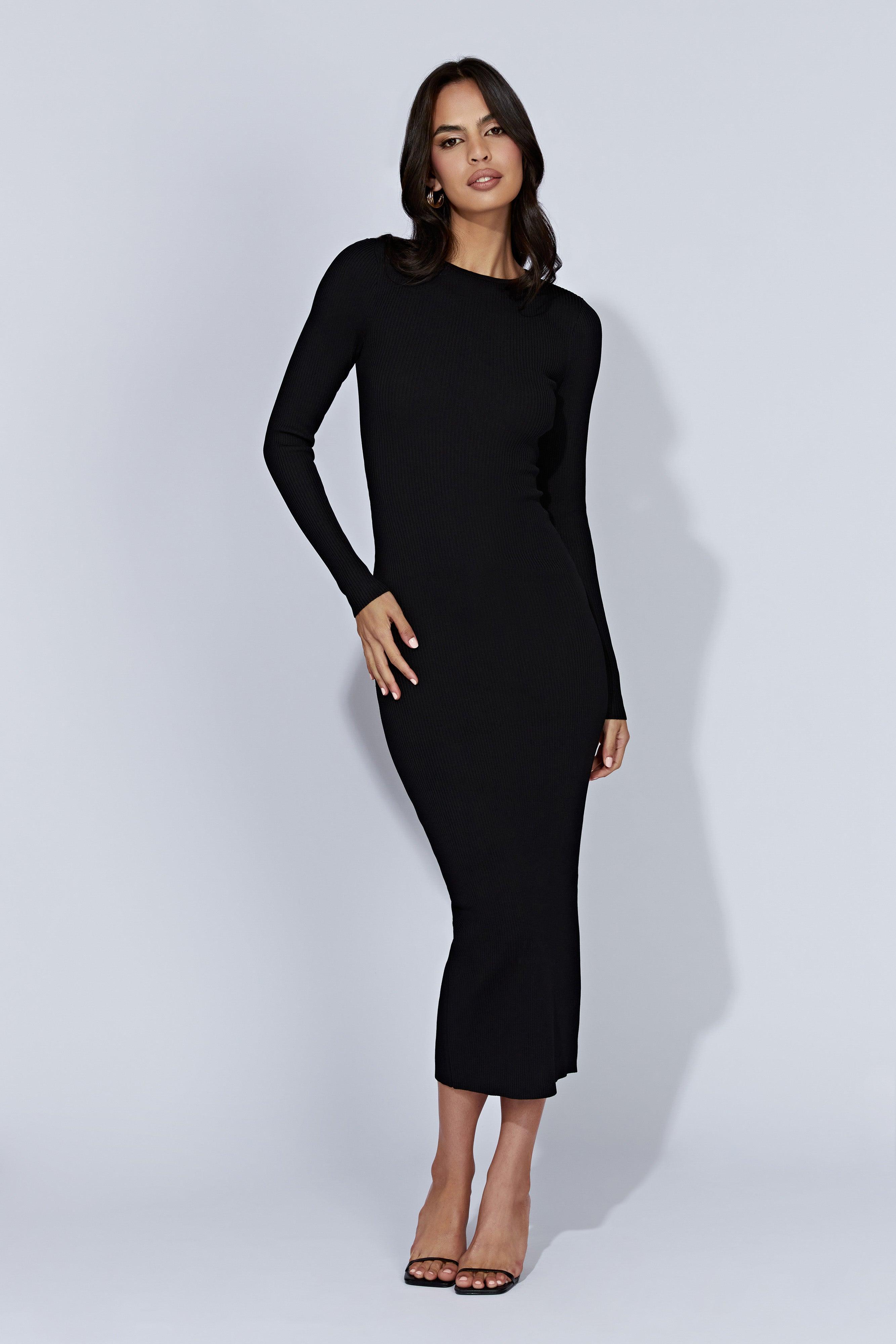 Rowen Long Sleeve Midi Dress - Black Product Image