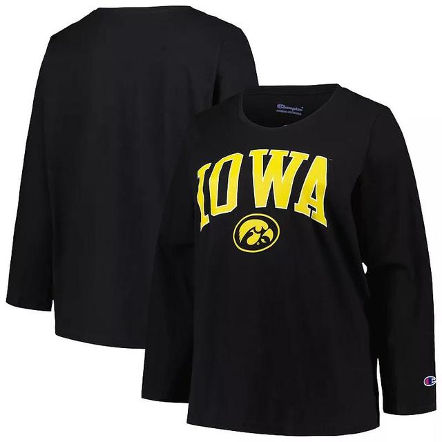 Womens Profile Black Iowa Hawkeyes Plus Size Arch Over Logo Scoop Neck Long Sleeve T-shirt Product Image