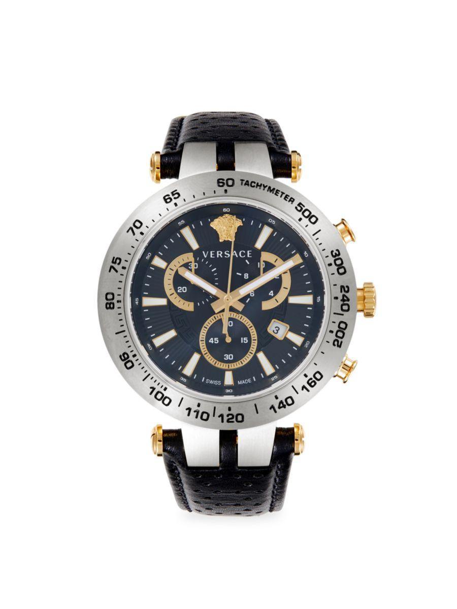 Men's Bold Chrono 46mm Stainless Steel & Leather Strap Watch In Sapphire Product Image