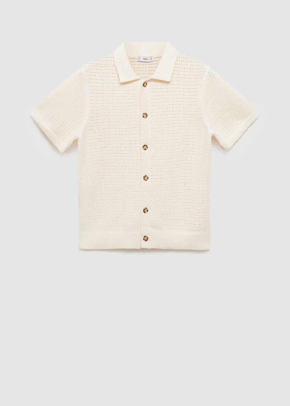 MANGO MAN - Openwork knit polo with buttons off whiteMen Product Image