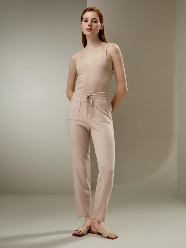 Pegged Cashmere Pants with Drawstrings Product Image