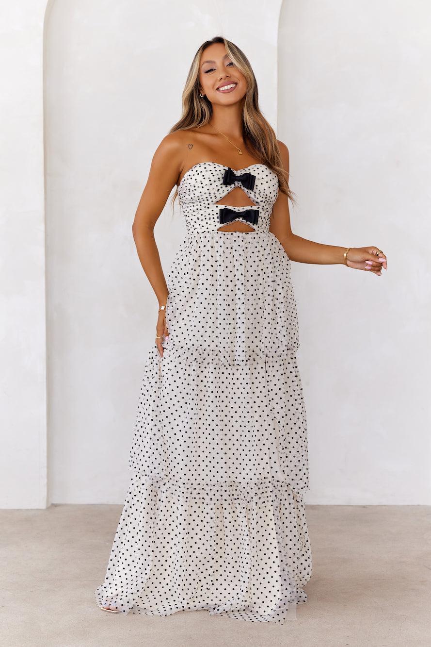 Featured In Magazines Strapless Mesh Maxi Dress Cream Product Image