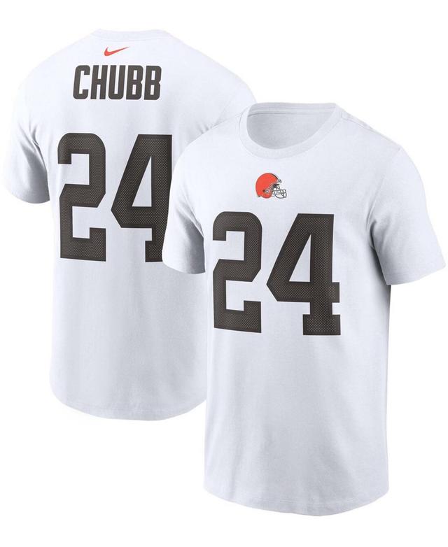 Mens Nick Chubb White Cleveland Browns Player Name and Number T-shirt Product Image