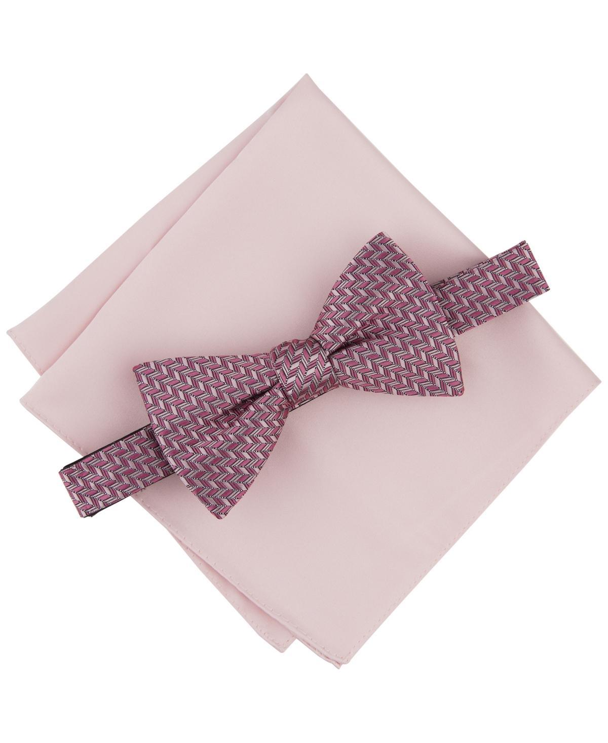 Alfani Mens Earl Mini-Chevron Bow Tie & Solid Pocket Square Set, Created for Macys Product Image