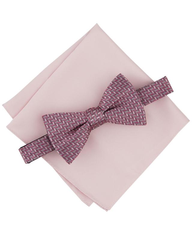 Alfani Mens Earl Mini-Chevron Bow Tie & Solid Pocket Square Set, Created for Macys Product Image