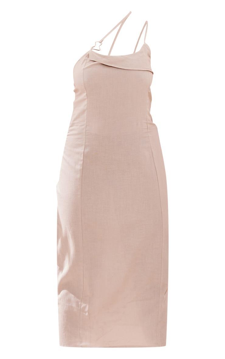 Plus Stone Linen Look Asymmetric Strap Midi Dress Product Image