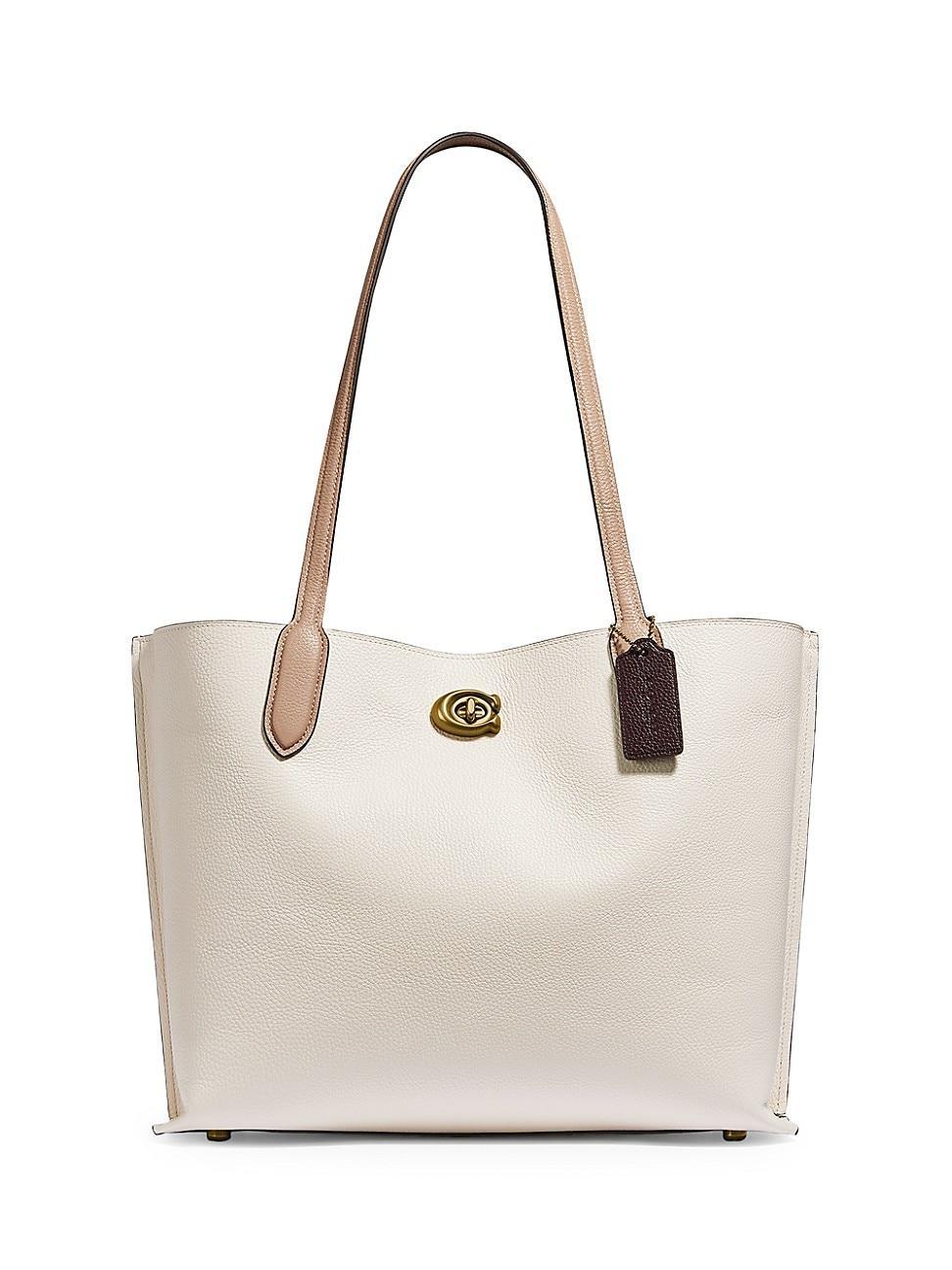 COACH Color-Block Leather Willow Tote (Chalk Multi) Bags Product Image