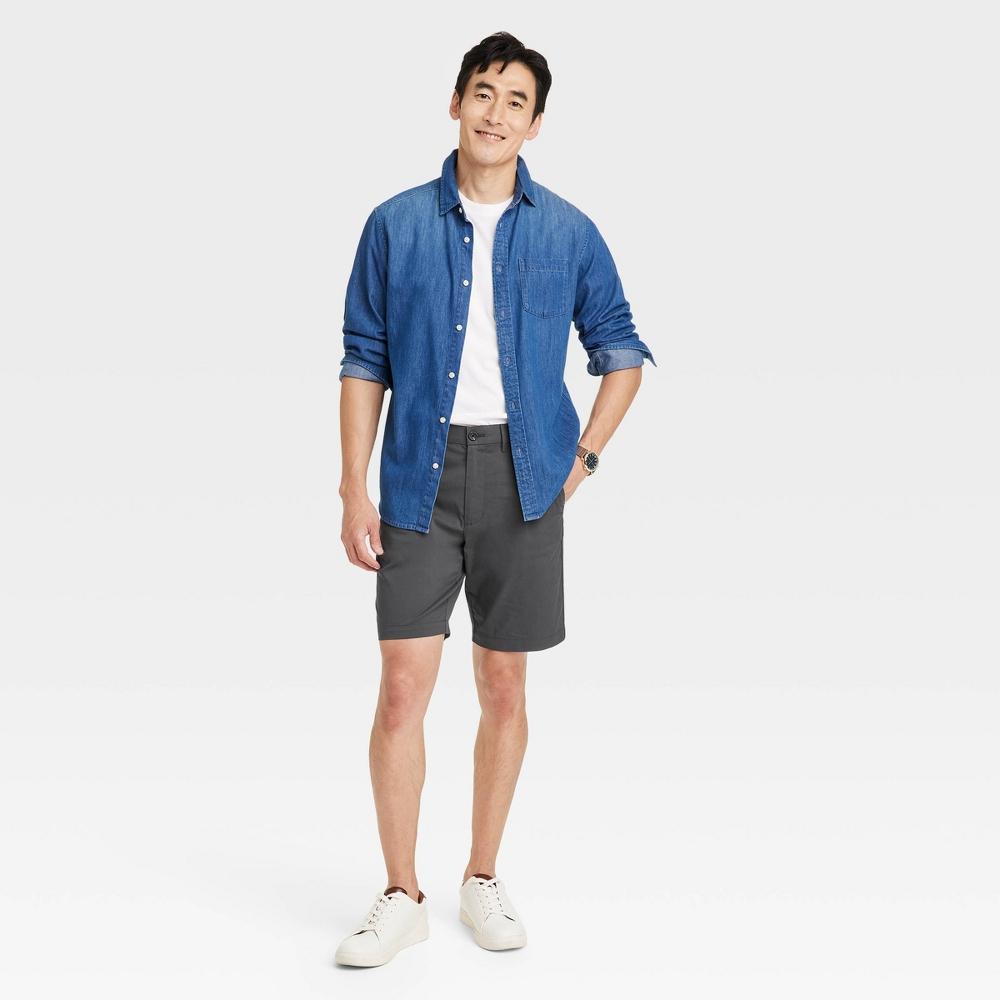 Mens 9 Flat Front Tech Chino Shorts - Goodfellow & Co Charcoal 28 Product Image