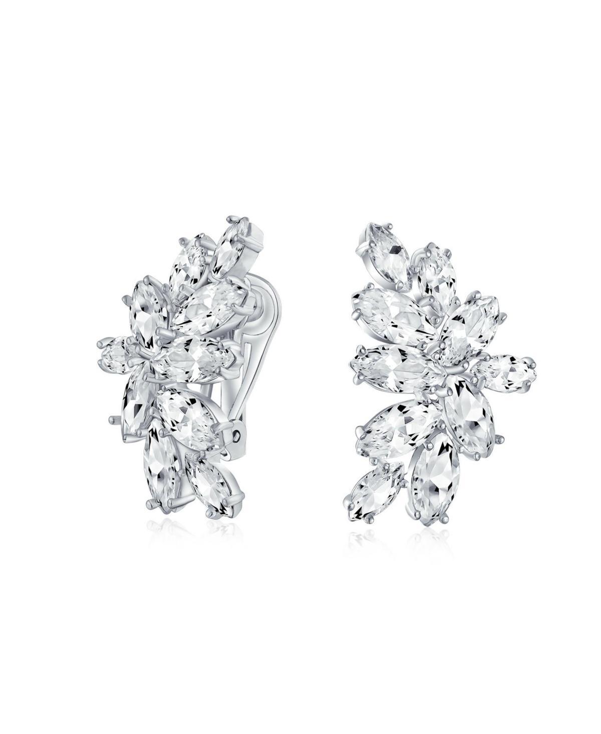 Elegant Classic Bridal Marquise Cut Clusters Aaa Cubic Zirconia Cz Leaf Clip On Earrings For Women Wedding Prom Formal Party Product Image