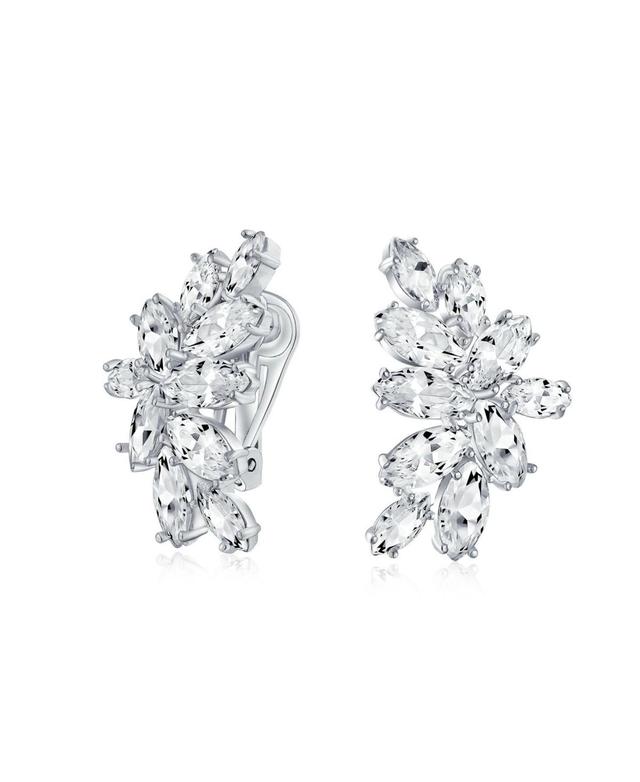 Bling Jewelry Elegant Classic Marquise Cut Clusters Cubic Zirconia Cz Leaf Clip On Earrings For Women Prom Formal Party Product Image