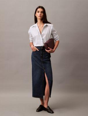 Front Split Hem Maxi Denim Skirt Product Image