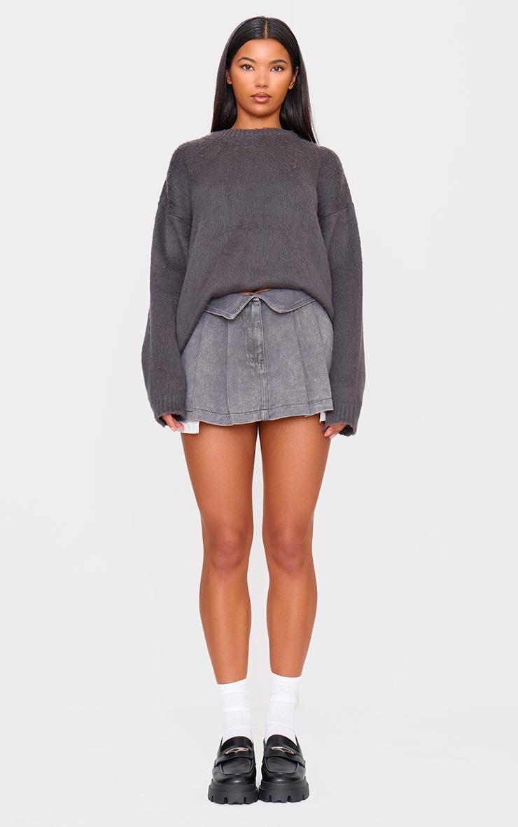 Grey Fluffy Knit Oversized Sweater Product Image