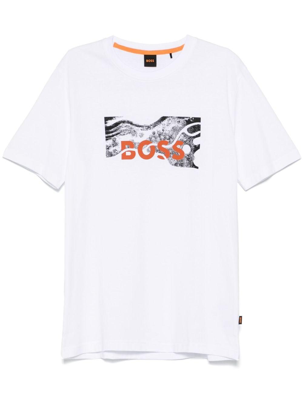 Cotton-jersey Regular-fit T-shirt With Logo Artwork In White Product Image