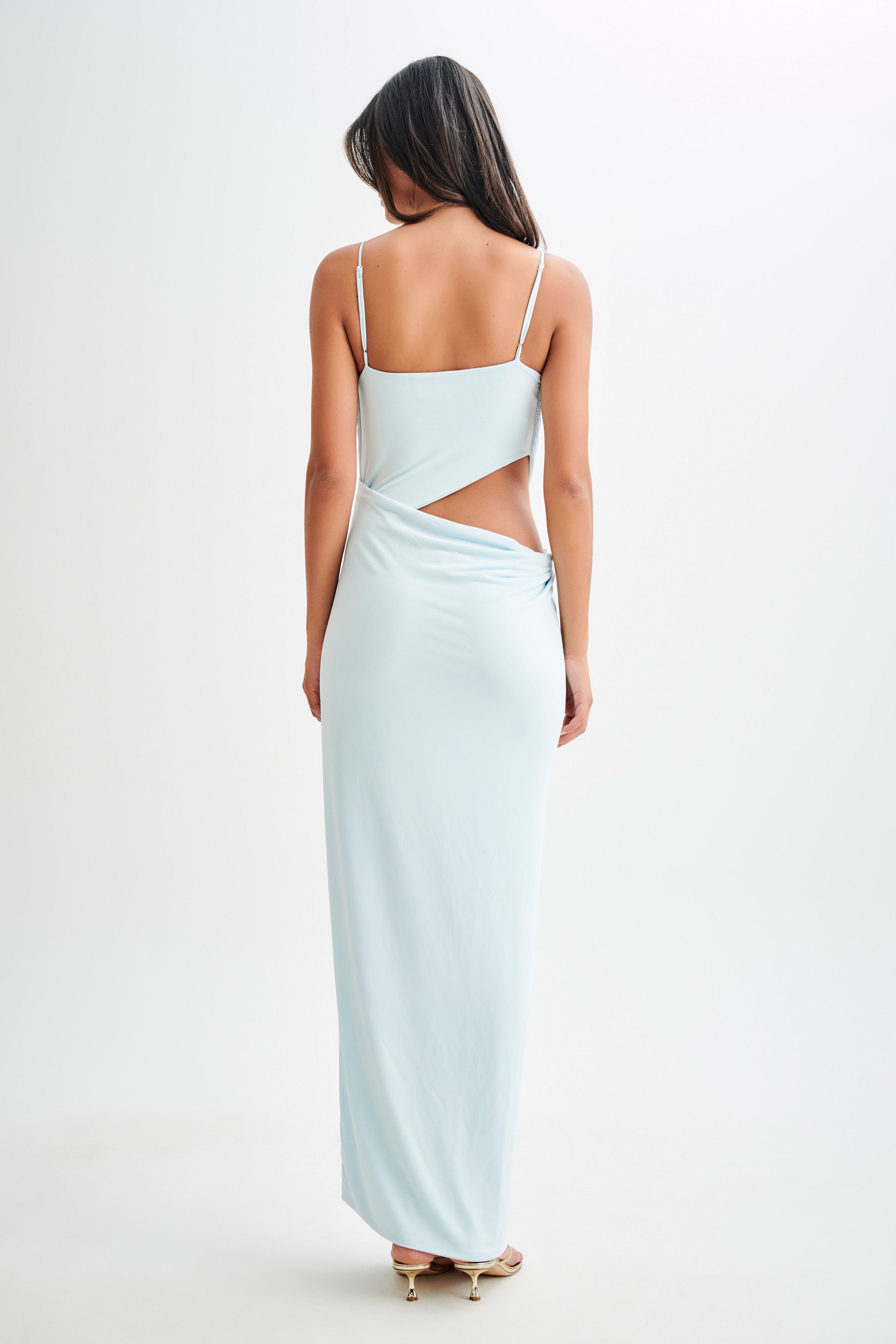 Jemma Draped Slinky Maxi Dress - Sky Blue Product Image