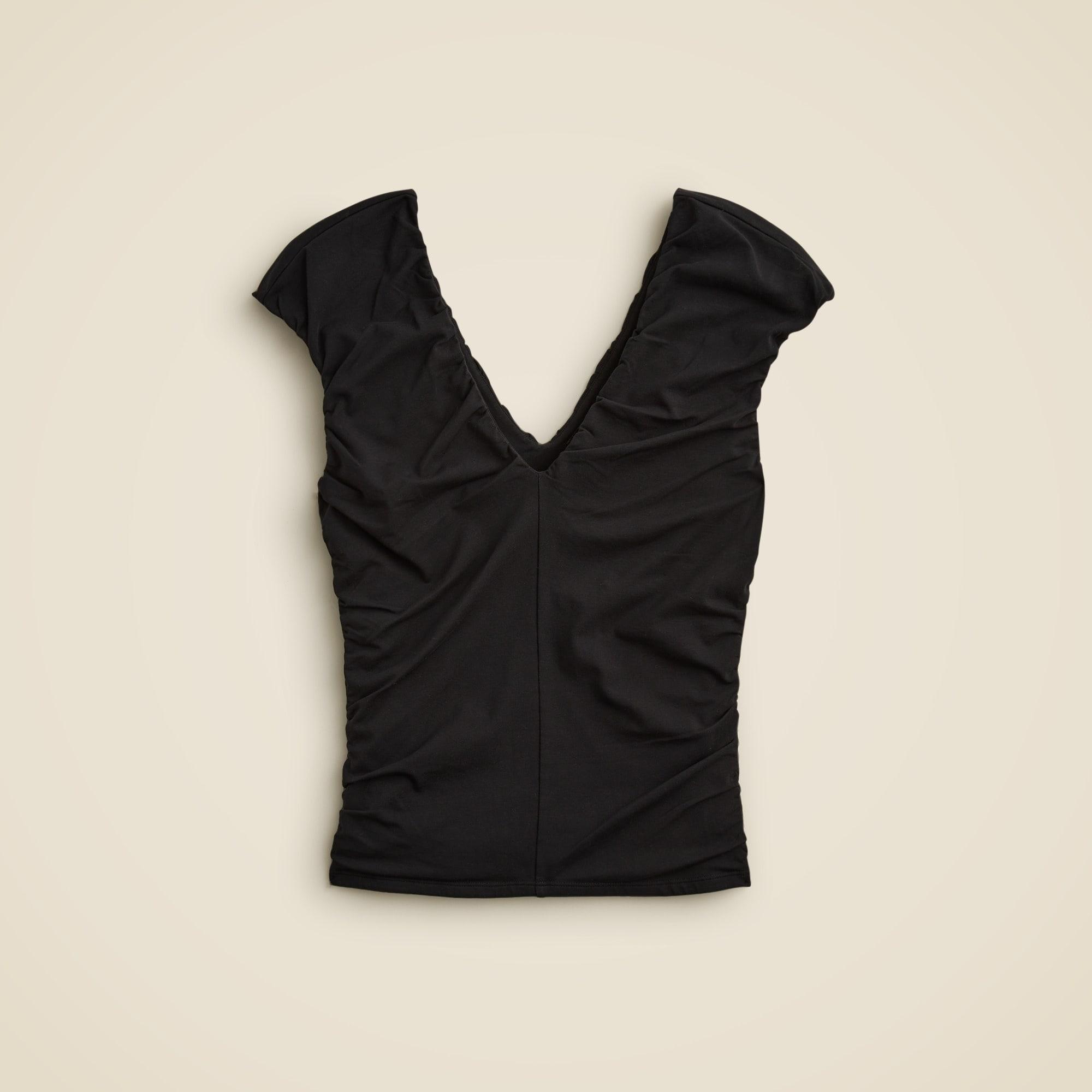 Ruched V-neck top in stretch cotton blend Product Image