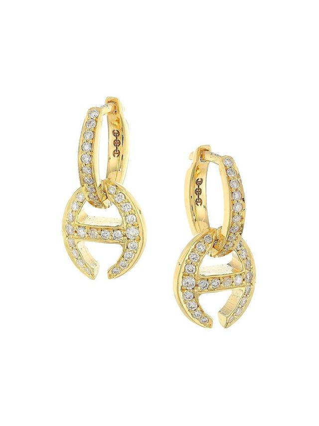 Womens Klassp 18K Yellow Gold & Diamond Pav Huggie Hoop Open-Link Drop Earrings Product Image