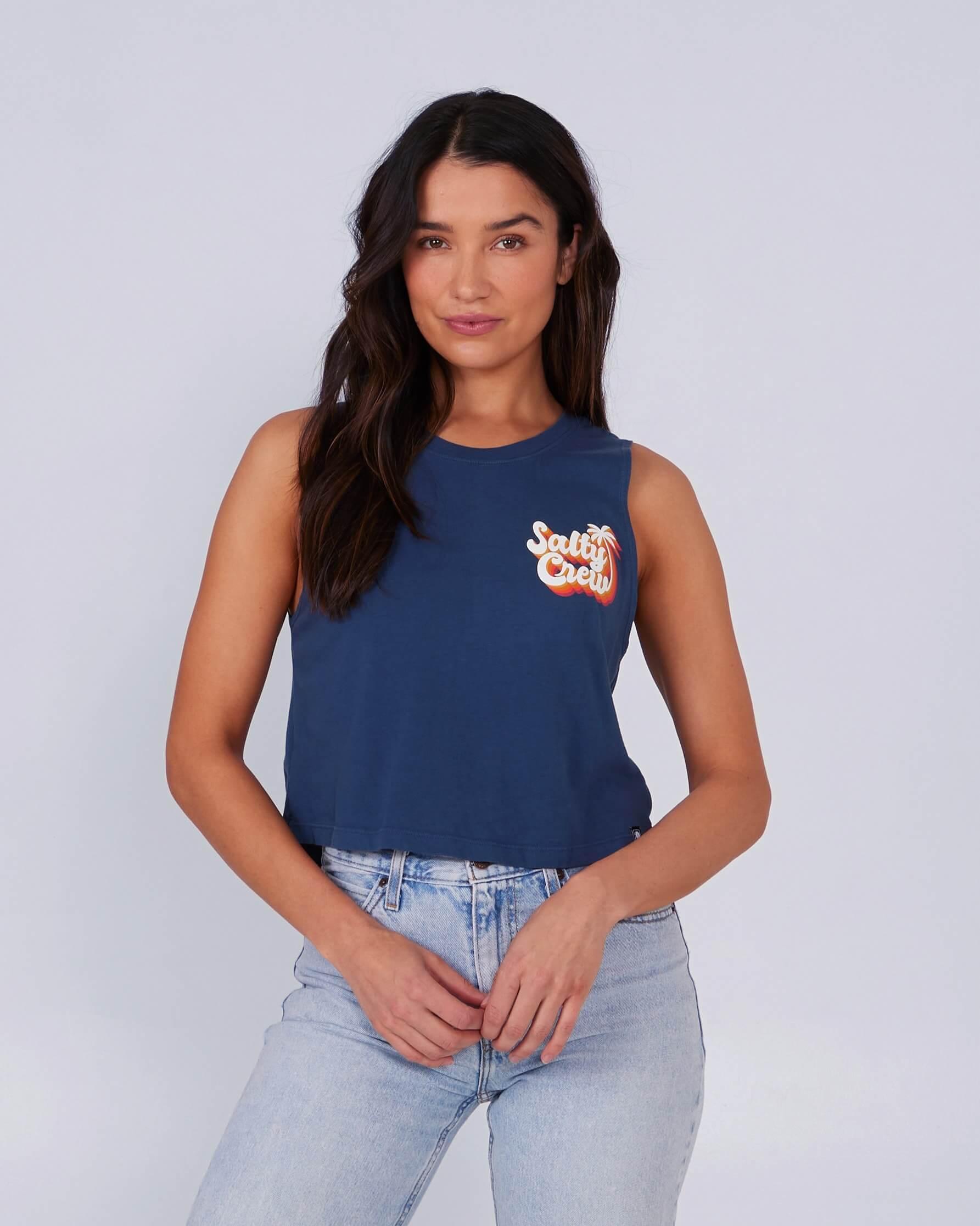 Salty Seventies Cropped Tank - Denim Product Image