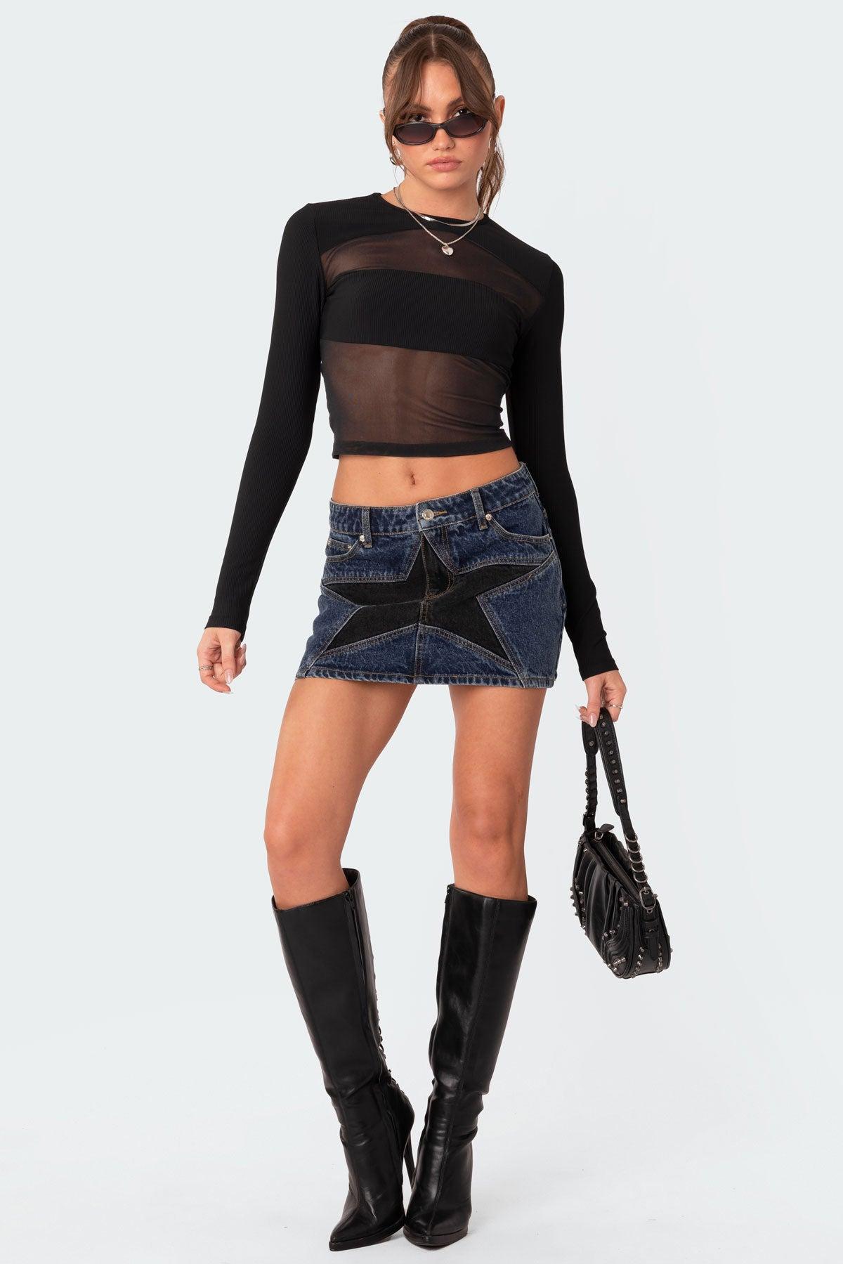 Stars Align Low Rise Denim Mini Skirt Product Image