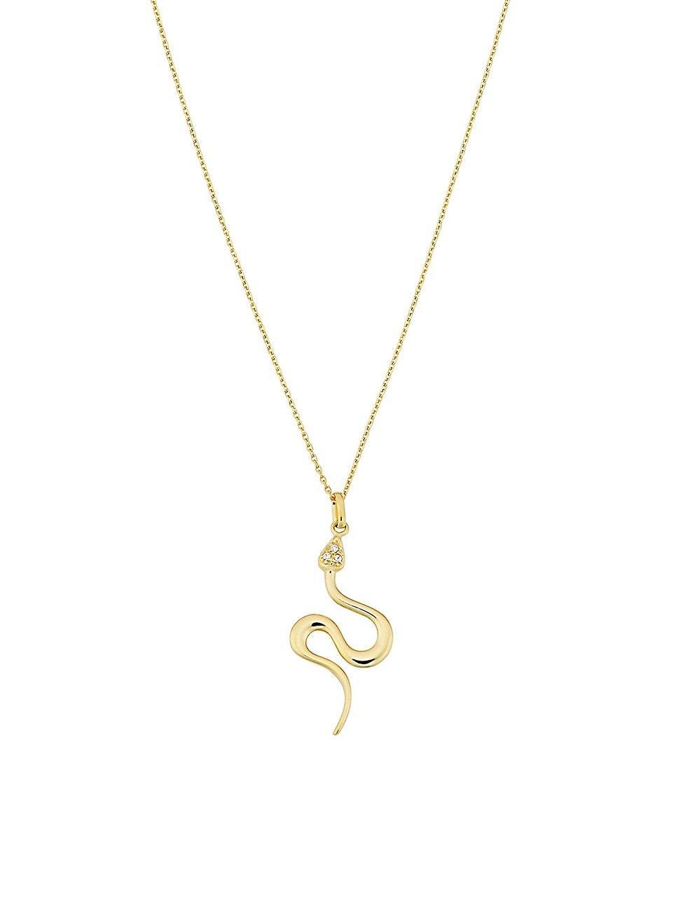 Womens 14K Yellow Solid Gold White Topaz Snake Charmer Necklace Product Image