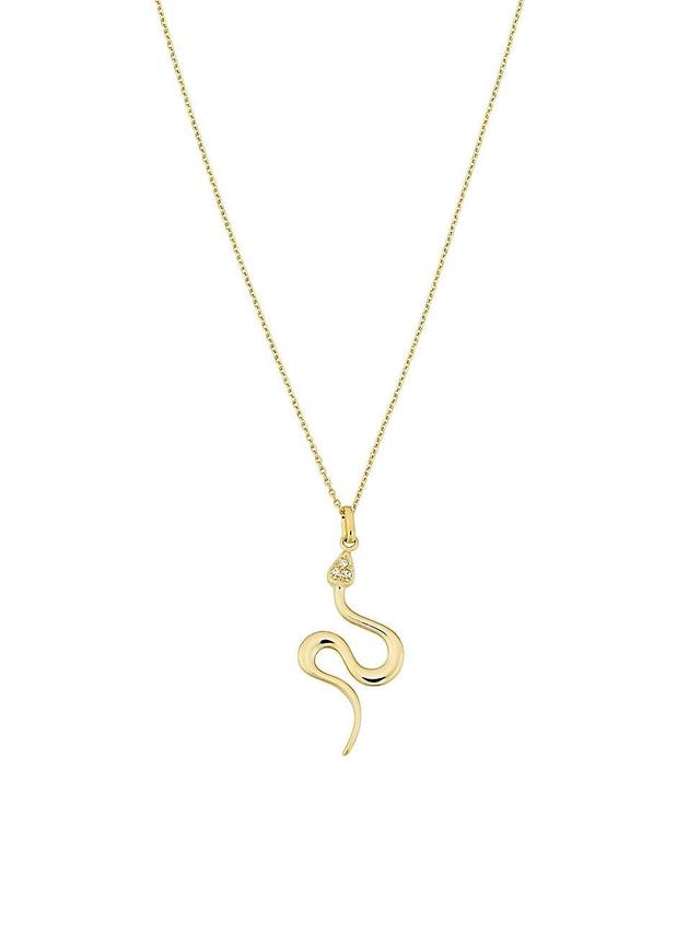 Womens 14K Yellow Solid Gold White Topaz Snake Charmer Necklace Product Image