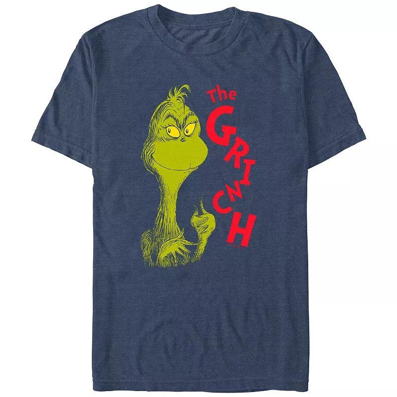 Big & Tall Dr. Seuss The Grinch Mischievous Face Graphic Tee, Mens Navy Grey Product Image